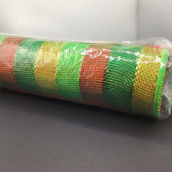 Deco Poly Mesh Lot 4 Rolls 10" x 10 Yds Red Foil Brown Foil Striped Foil - Picture 9 of 11